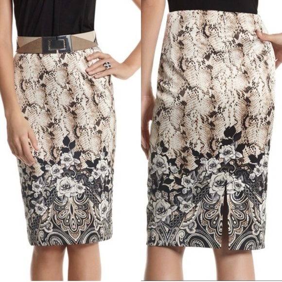 WHBM PAISLEY SNAKE-PRINT PENCIL SKIRT (Sz- 2) - Picture 1 of 11